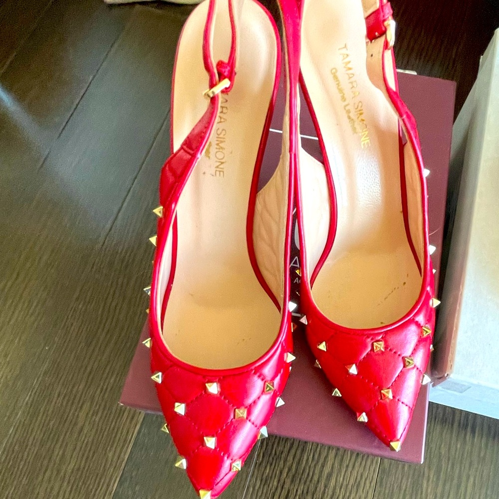 Tamara Simone sling back red stud leather heels  size 39